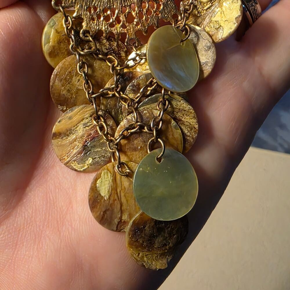 Natural Shell Chandelier Earrings Filigree Dangle Boho Statement Gold Tone 163 - Picture 6 of 8